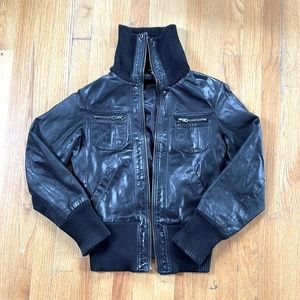 Genuine Leather Bomber Jacket Black UK size 8 US size 4 ATTENTION: BROKEN ZIPPER